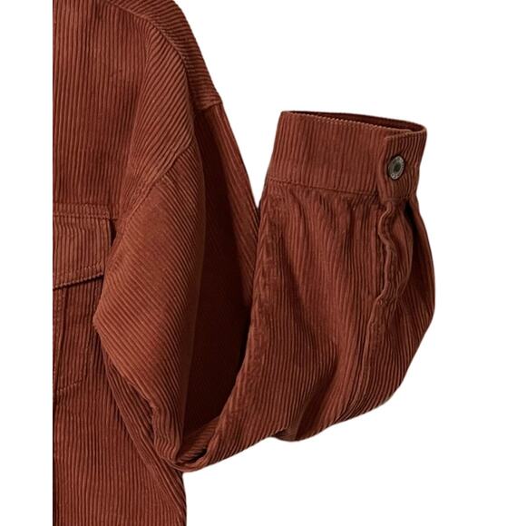 Forever 21 Shacket Size S Rust Color Button Up Collar Cropped Raw Hem Pockets - Picture 4 of 7